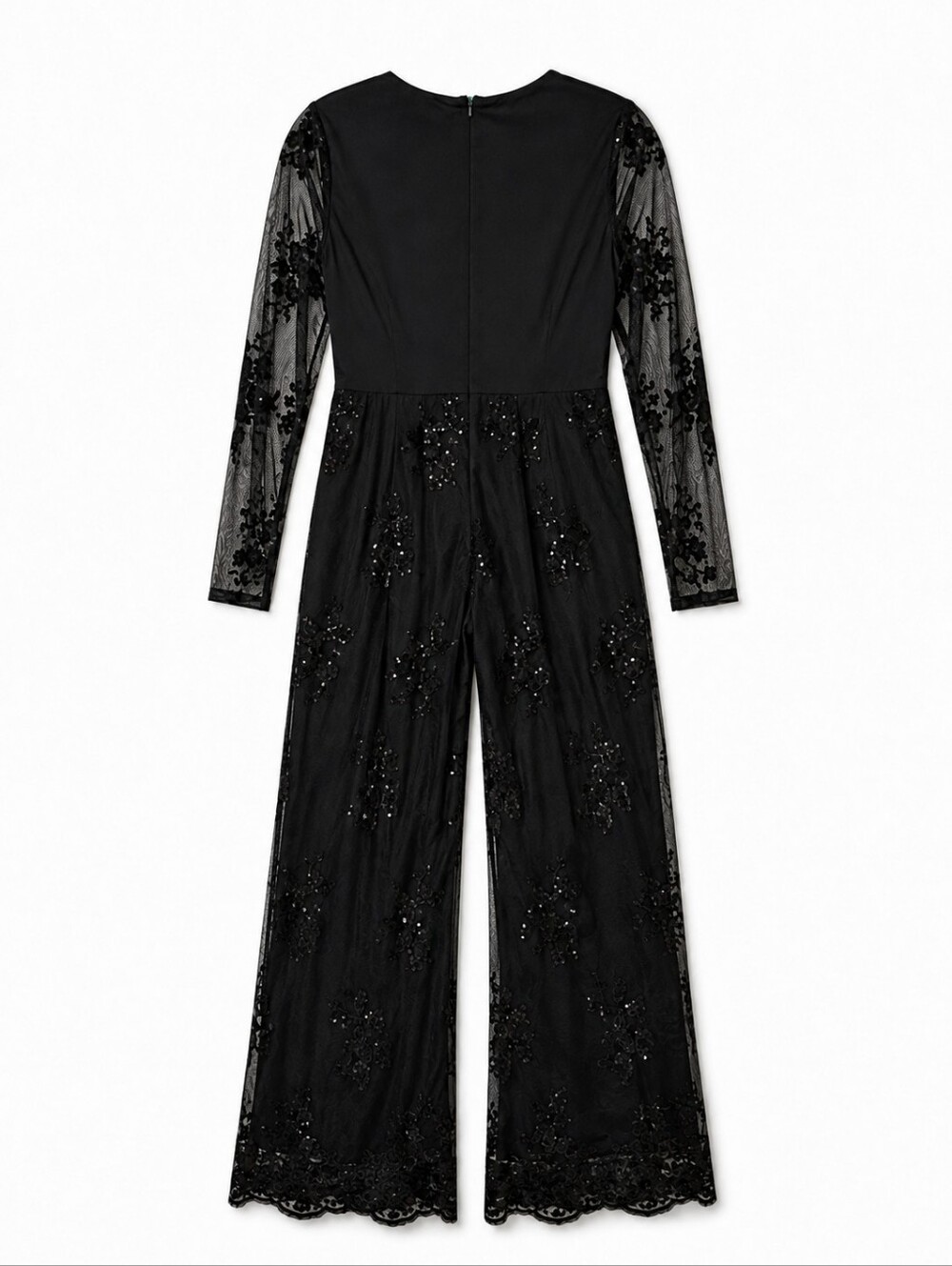 Altar'd State Black Sequin Lace Formal Flare Wide Legged Flowy Jumpsuit NWT - Picture 4 of 12